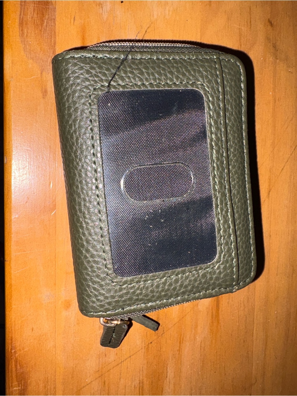 Compact Olive Green Leather Zip Wallet - Unbranded